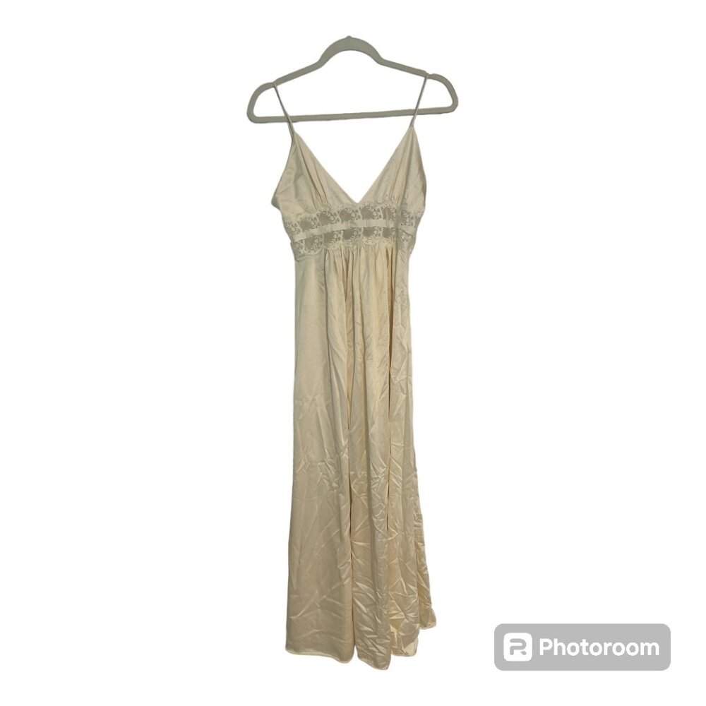 Women's VTG Lily of France Cream Long Nightgown Negligee Slip Dress Size Small